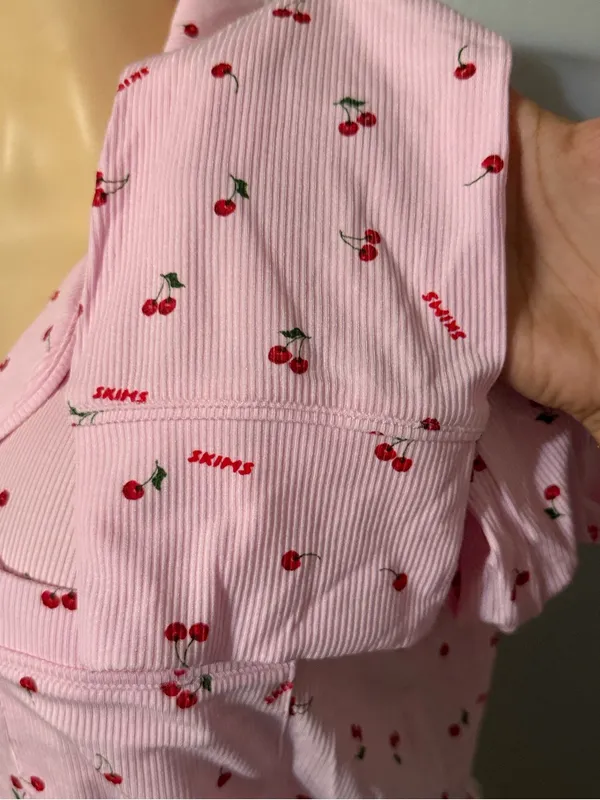 SKIMS Pink Cherry-Print Button-Down Pajama Top - Image 3