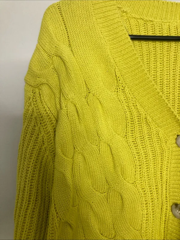 St. John's Bay Neon Yellow Cable Knit V-Neck Cardigan S - Image 4