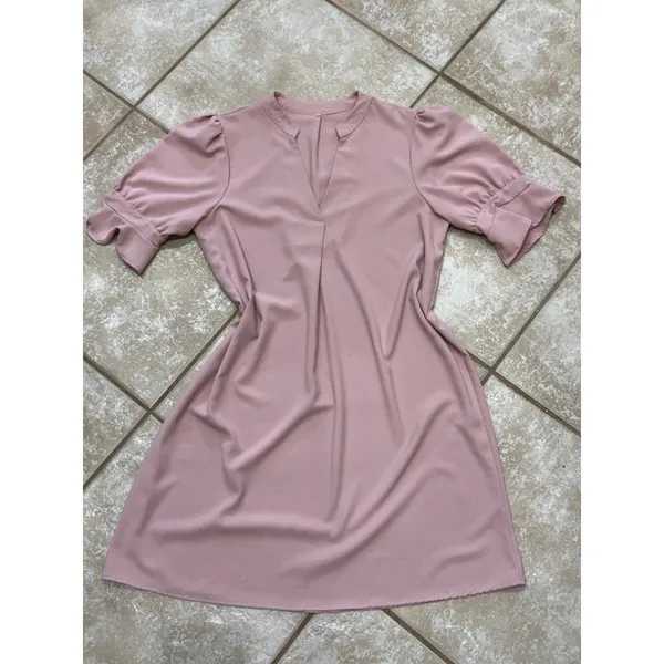 Women's Light Pink Short Sleeve Ruffle Dress – Size Large (L) - Image 6