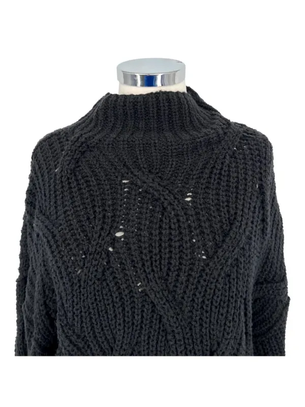 Free People Seasons Change Black Knit Cotton Sweater Size Small Edgy Minimalist - Image 3