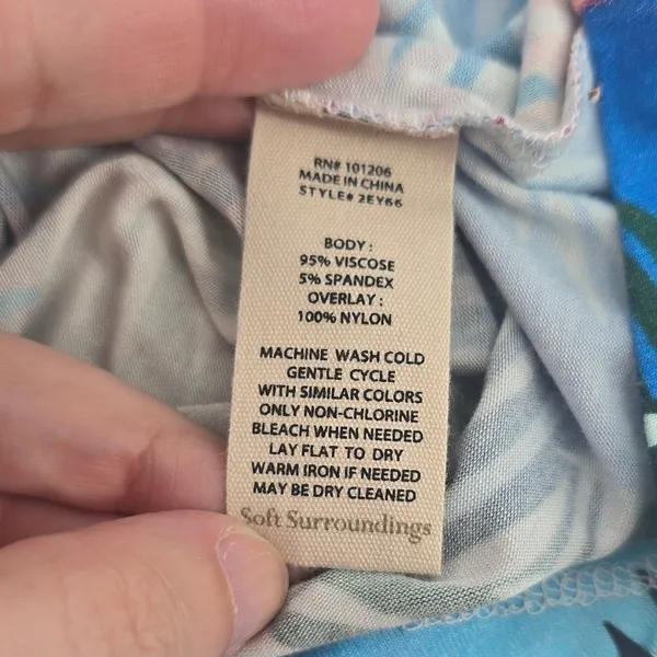 Soft Surroundings Dress Womens Small 2EY66 Blue Tropical Palm Twist Front EUC - Image 4
