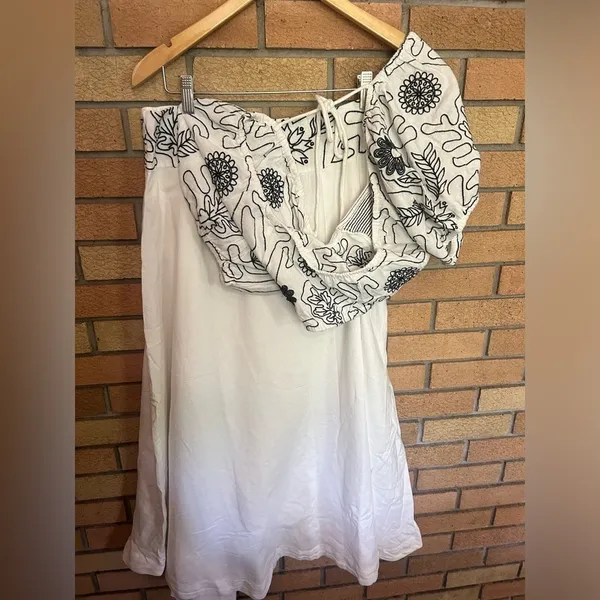 NWT Free People Lotus Set Embroidered Crop Top Maxi Skirt White & Black Size L - Image 12