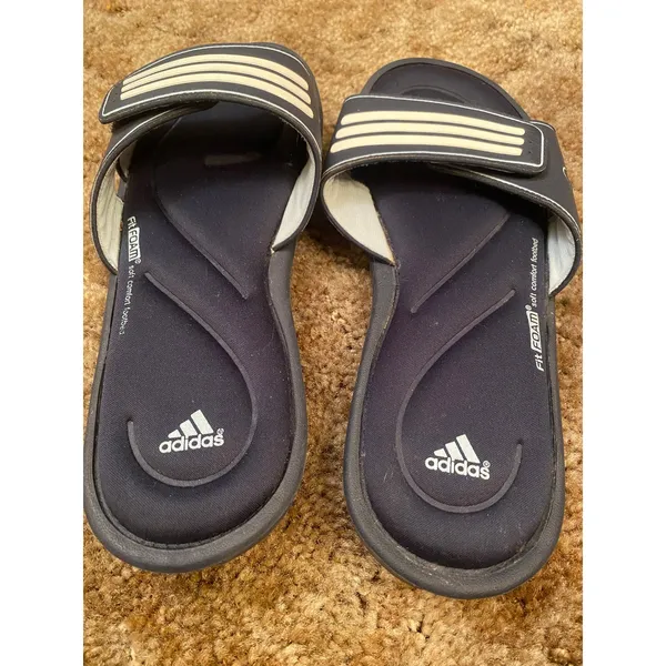 Adidas FitFoam Comfort Slides Navy White Women's Size 9 Three Stripe Adjustable - Image 2