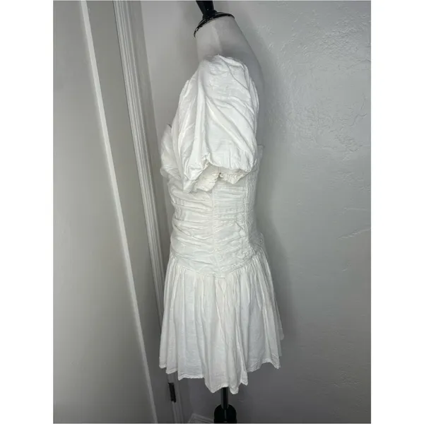 Charming Off-White/Cream Ruched Mini Dress – Puff Sleeves & Smocked Back small - Image 8