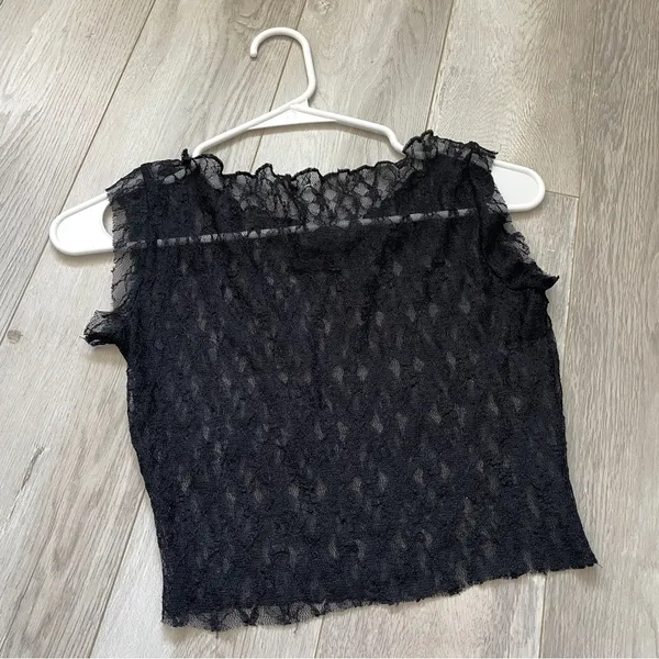 Lace Crop Top high neck sleeveless womens Black (one size) goth dark whimsigoth - Image 2