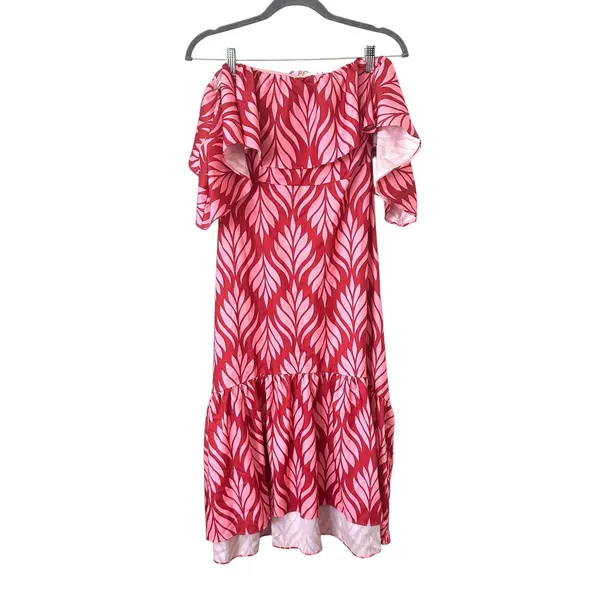 PETAL & PUP Neoma Strapless Patterned Midi‎ Dress Pink Small - Image 2