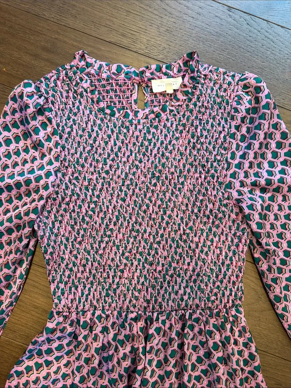 MelloDay Pink and Green Patterned Long Sleeve Dress Size Small - C11-647 - Image 3