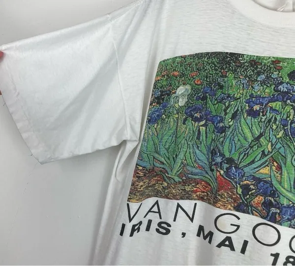 Vintage 90s Van Gogh Irises Painting Single Stitch Tee Tshirt Graphic Art L/XL - Image 3