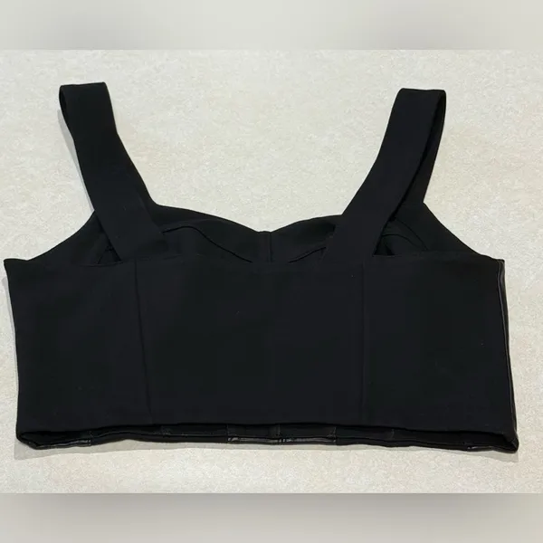 CAbi Jet Black Bralette Faux Leather Ponte Knit Stretch Top Women's Size M - Image 8
