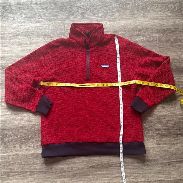 Patagonia Red Sweater Navy Trim 1/4 Zip Fleece Pullover XL Unisex - Image 3