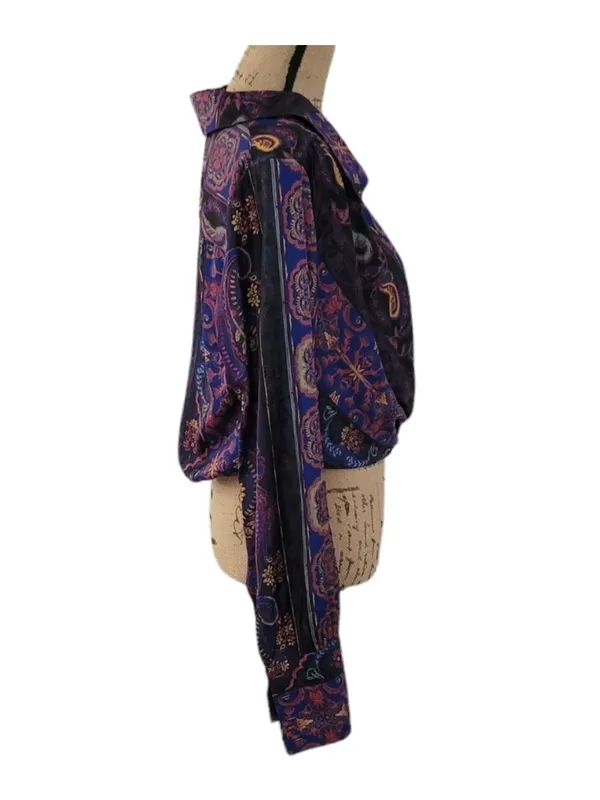 $98 NWOT Free People Lana satin wrap 70s inspired blouse M - Image 3