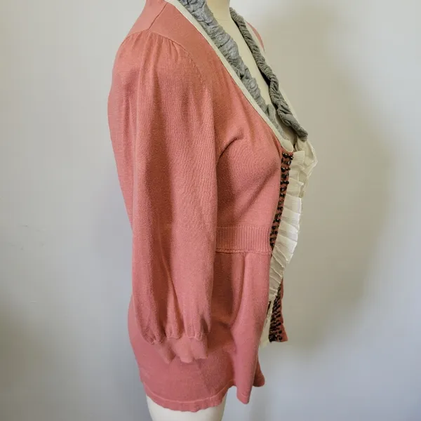 Bke Boutique blush pieced fabric cardigan size large - Image 4