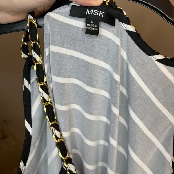 MSK Black/White/Red Striped Chained Neckline Jersey Shift Dress Size Large NWT - Image 6