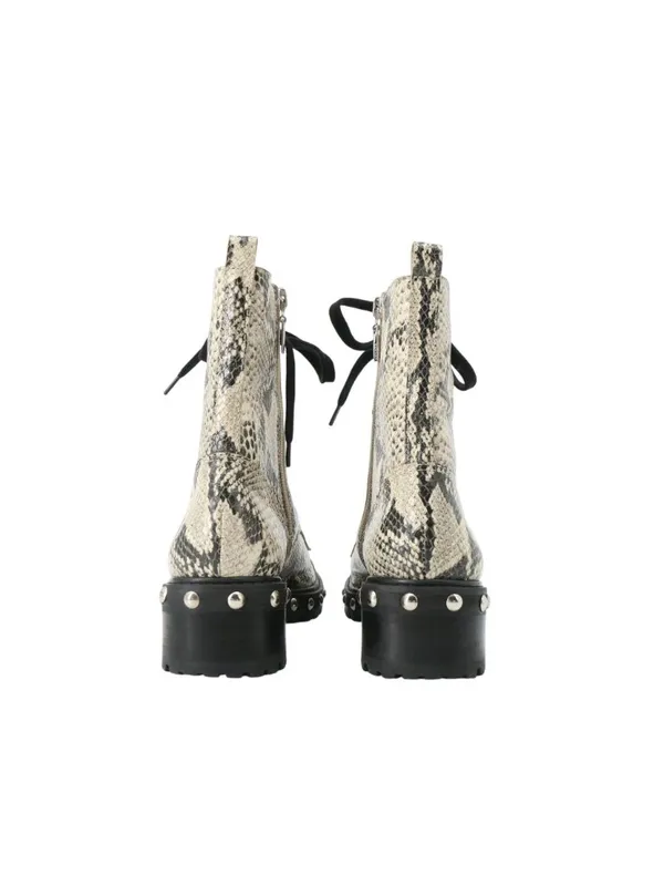 Schutz Andrea Studded Snakeskin Print Leather Zip Up Wedge Black Combat Boots 9 - Image 7