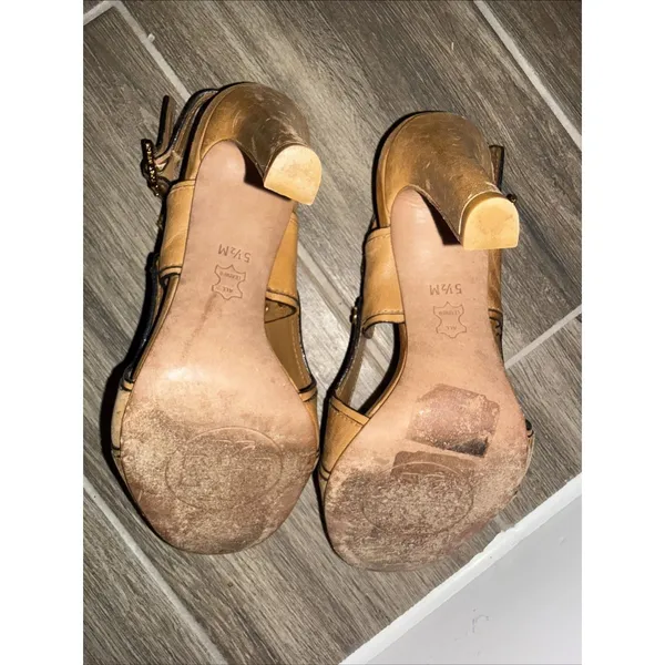 Tory Burch Naomi sz 5.5 sling back tan leather peep toe pumps - Image 6