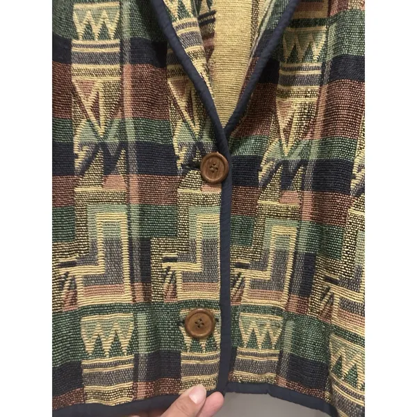 Carolina Colours Womens Blazer Jacket Multicolor Aztec Buttons Pockets Plus 2X - Image 3
