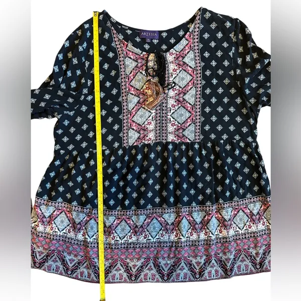 Artesia Boho Long Sleeve Floral Empire Waist Top Black Pink Size XL - Image 8