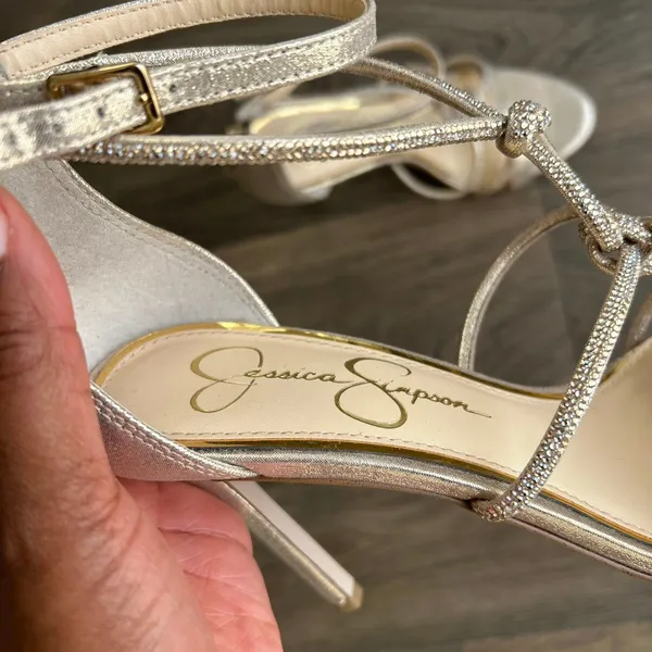Jessica Simpson Josy Gold Rhinestone Stiletto Heels Size 7.5 - Image 11