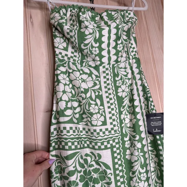 NWT Lulus Brigita Green Floral Strapless Column Midi Dress Resort Cruise Size XS - Image 4