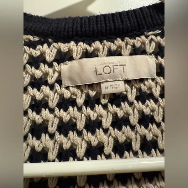 LOFT Navy and Cream Striped Cardigan‎ Size M - Image 8