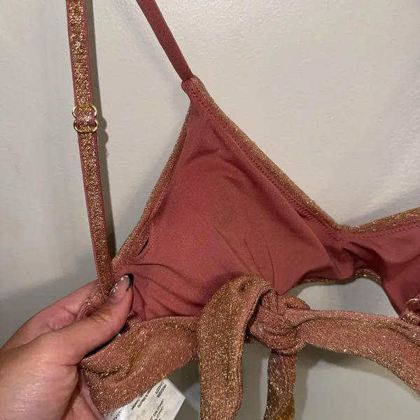 PRE-OWNED H&M Metallic Sparkle Mauve Bikini Adjustable Strap Top 4 - Image 6