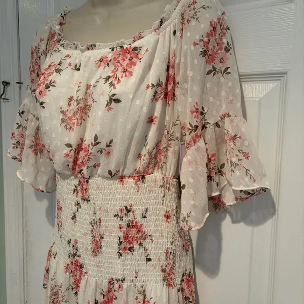 Premier Amour Womens Floral Swiss Dot Maxi Dress‎ Pink Ivory P7DA7499 Size 6 NWT - Image 2