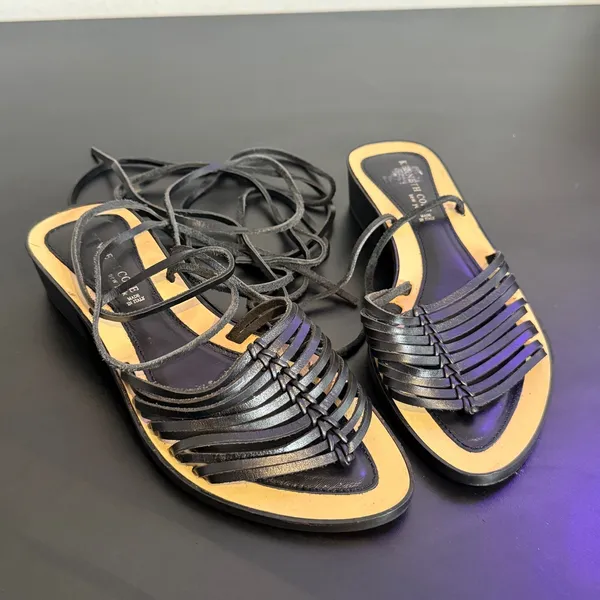 Kenneth Cole Black Leather Lace Up Gladiator Sandals Womens 35 Strappy Italy - Image 3
