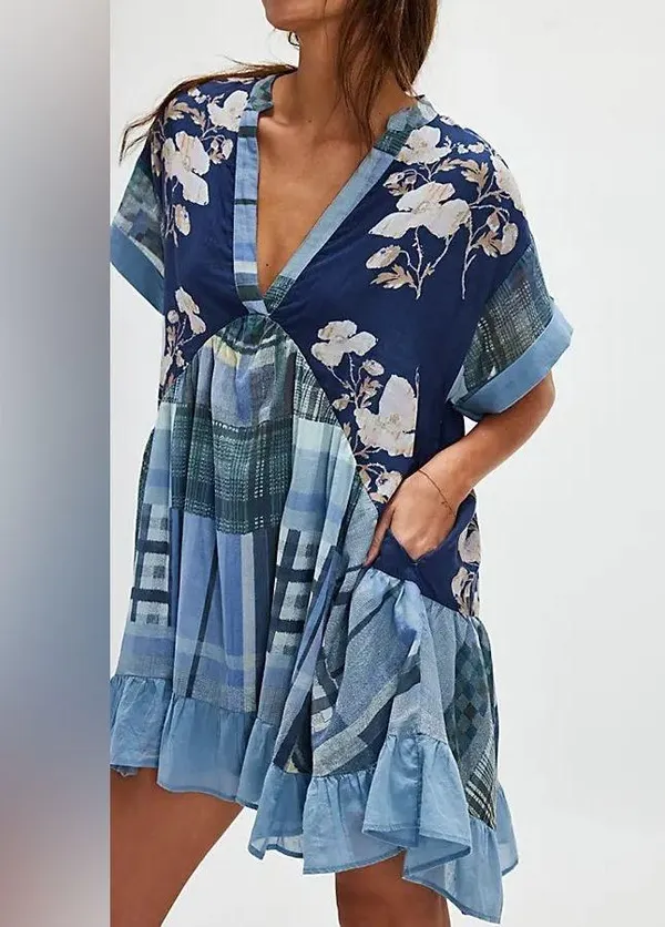 🆕 Free People | Printed Agnes Mini Dress | Indigo Combo | Sz: Xs - Image 4