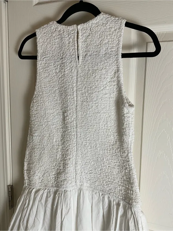 NWT Zara White Textured Poplin Bubble Hem Midi Dress Size M - Image 7