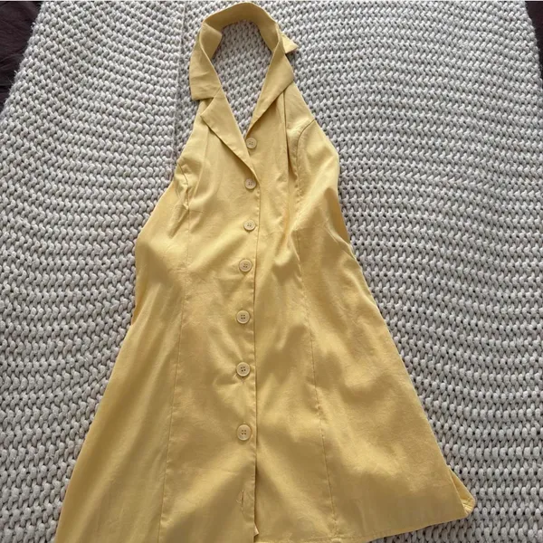 SNDYS Revolve Yellow Halter Mini Dress - Image 3