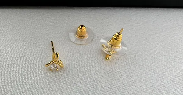 Small CZ Bow Stud Earrings for Women Gold - Image 5