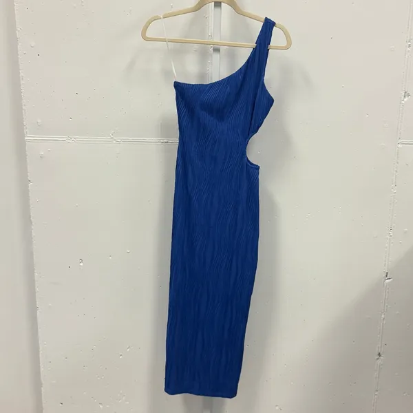 Hello Molly Blue One Shoulder Side Cutout Plisse Midi Dress US 4 S - Image 2