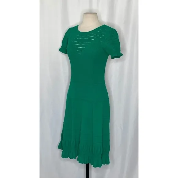 Anthropologie MAEVE Promenade Pointelle‎ Knit Dress Solid Green Flirty X-Small - Image 7