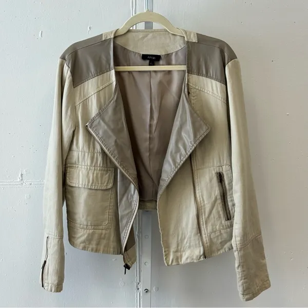 Apt. 9 Women’s Faux Leather Moto Style Zip Up‎ Jacket Windbreaker Cream Large - Image 4