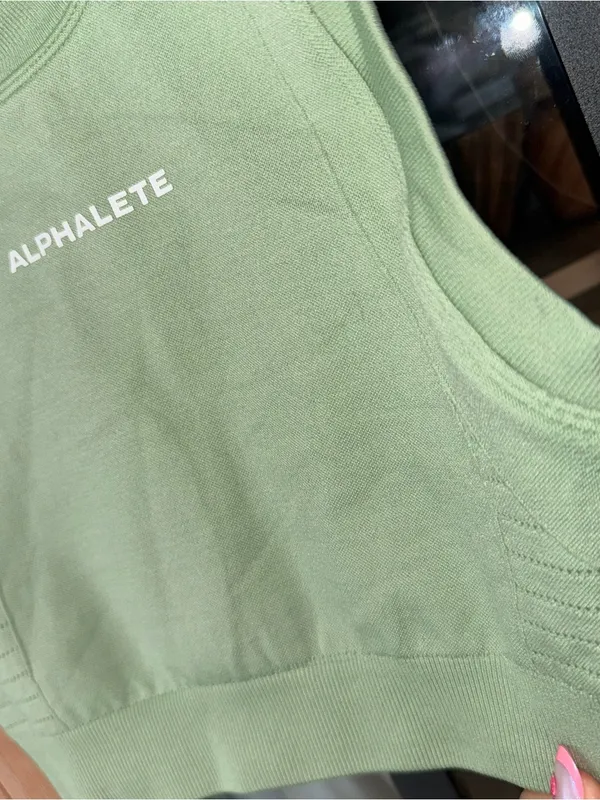 Alphalete cropped top tank sage high neck sports bra logo - Image 2