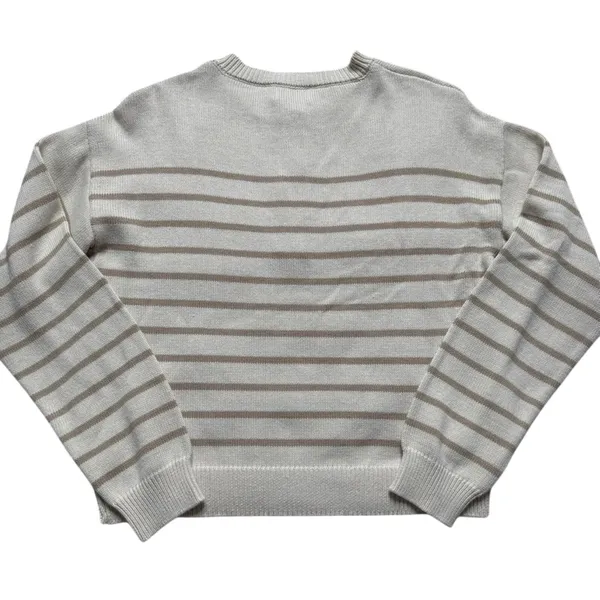 Pink Lily Striped Button Neck Sweater Cream Tan Small Coastal Grandma - Image 7
