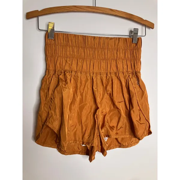FP Movement Way Home Shorts Women S Orange Excellent High Rise Smocked Athletic - Image 3