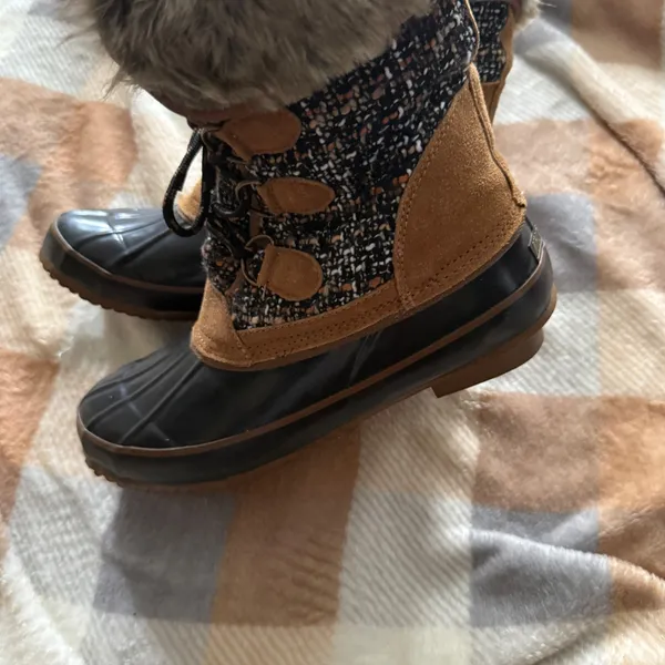 Khombu Women's Faux Fur Lined Leather Lace Up Duck Boots Tan Brown Black Size‎ 8 - Image 6