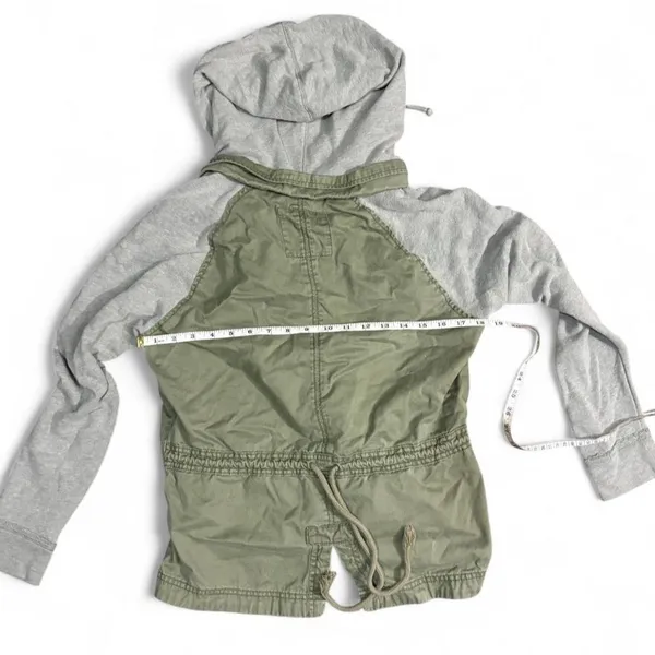 Y2K Hollister Olive‎ Green Utility Hoodie Jacket Gray Sweatshirt - Image 3