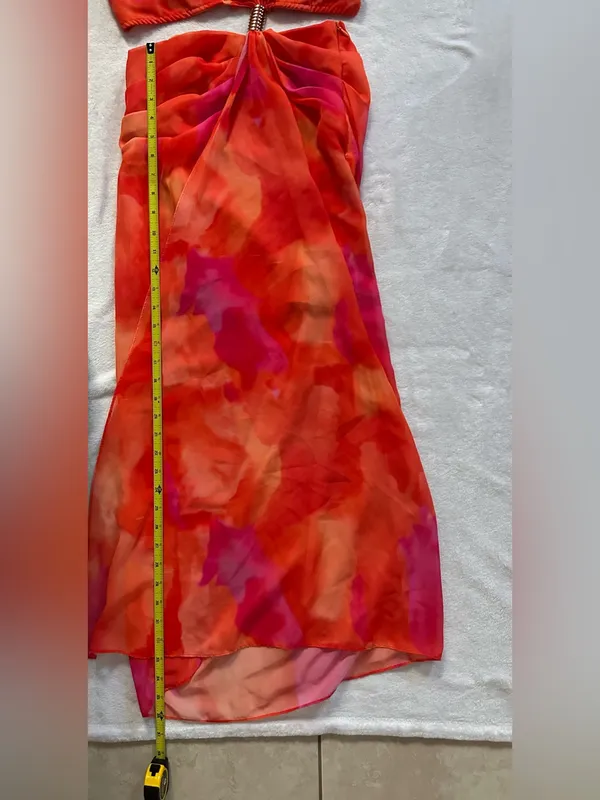 Hello Molly Golden Hour Drinks Midi Dress Orange Size 2 XS Cutout Chain Back - Image 8