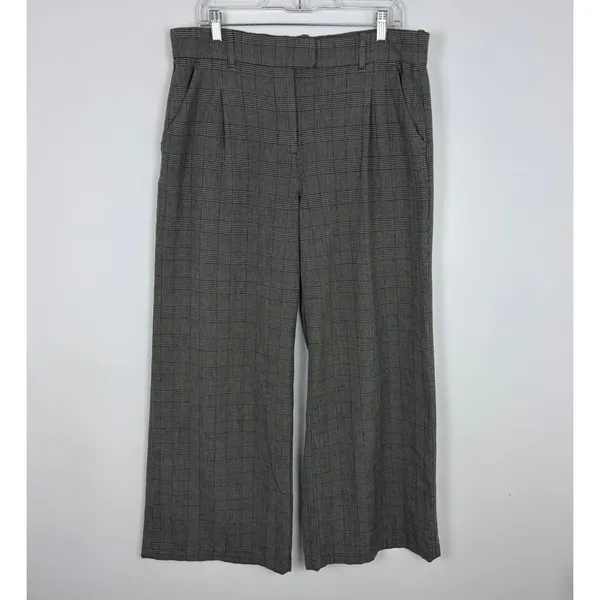 American Eagle Poppy Trouser Wide Leg Grey Plaid Academia Career Pant Size 12 - Image 2