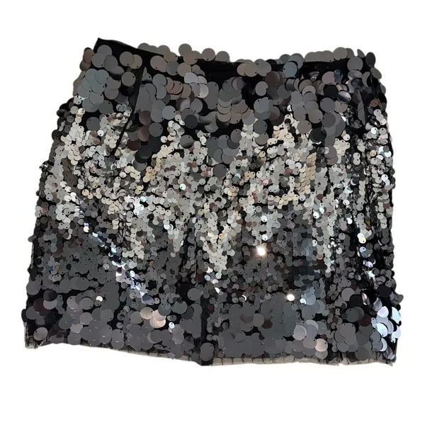 Lulus NEW Women's Size M Notorious Radiance Gunmetal Sequin High Rise Mini Skirt - Image 2