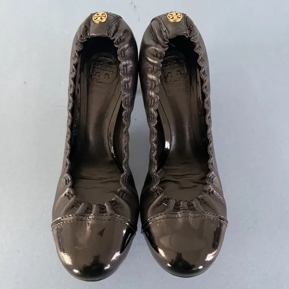 Tory Burch Abbey 2 Mid Heel Black Leather‎ Cap Toe Block Heel Pumps - Image 6