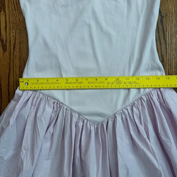 Anthro Maeve Ribbed Poplin Twofer Midi Dress Lavender M Cotton Adjustable Strap - Image 10