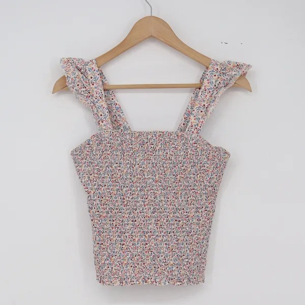 Old Navy Tank Top Women S Smocked Ruffle Strap Multicolor Floral Excellent - Image 2