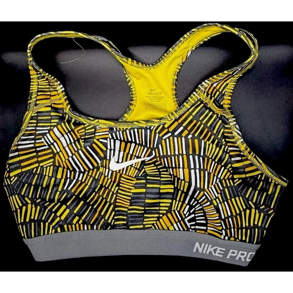 Nike Pro Dri-FIT Sports Bra Womens Yellow Racerback Medium Support Workout M D77 - Image 2