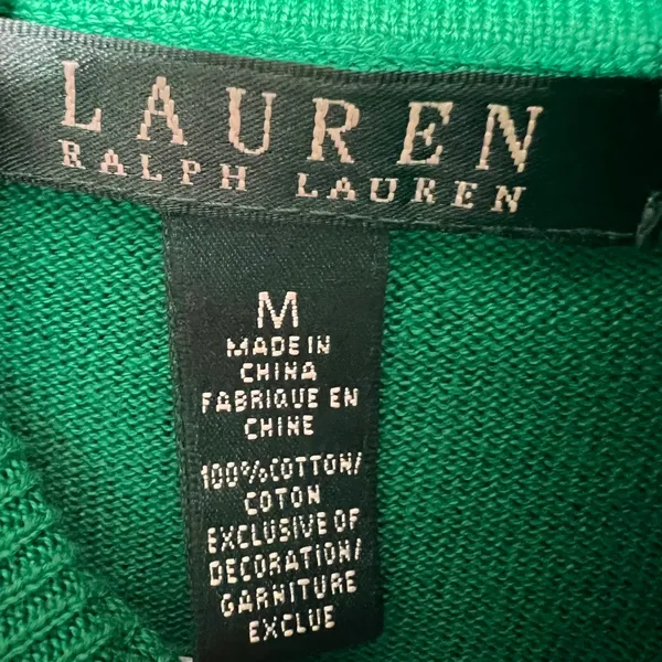 Lauren Ralph Lauren Green Cotton Turtleneck Sweater Womens Size‎ Medium LRL Logo - Image 5