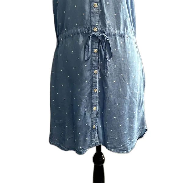 Thread & Supply Blue Star Print Chambray Shirt Dress Celestial Casual Size Small - Image 3