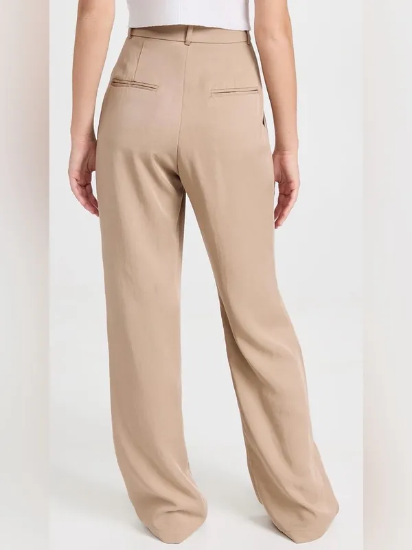 Reformation Mason Wide-Leg‎ High-Rise Trousers Pants in Beige Tan Size 8 - Image 2