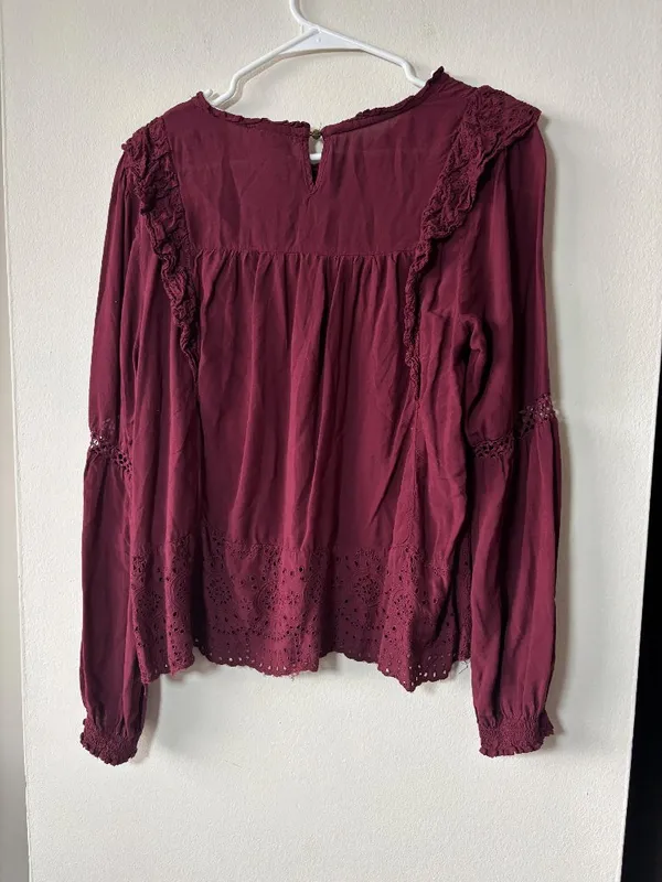 Knox Rose Burgundy Long Sleeve Top - Size Large - Image 2